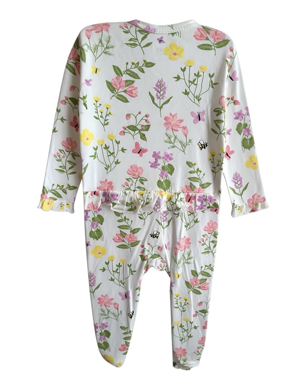 Little Me Infants Cream Floral Footed Pajamas - Soft Zipper Sleepy One-Piece - Picture 3 of 3